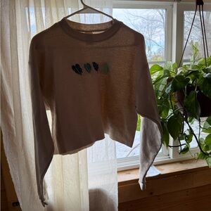 Hanes Beige Cropped Top with Leaf Accents